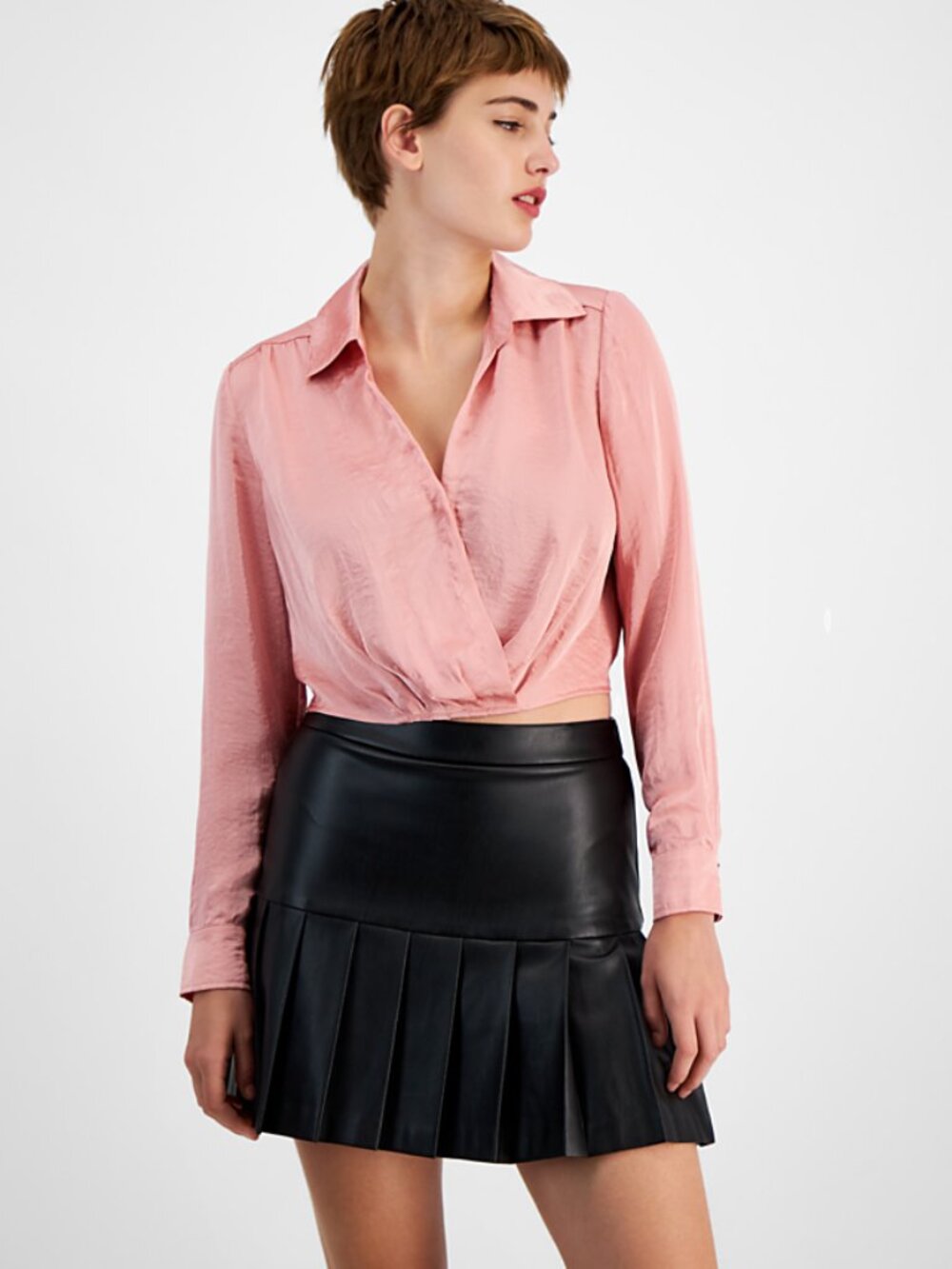 Bar III Women's Collared Surplice-Neck Cropped Shirt - Ivory XXL